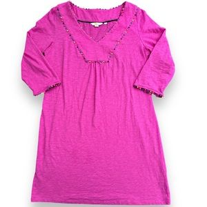 Boden Cotton Charlie Jersey Tunic Dress Size 10 Pink Pom Poms Cover Up Vacation